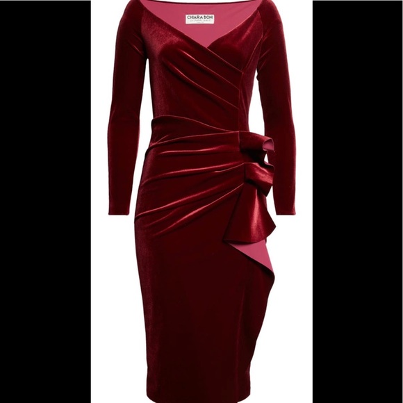 Chiara Boni la petite robe Silveria long sleeve velvet midi dress burgundy - Picture 6 of 11